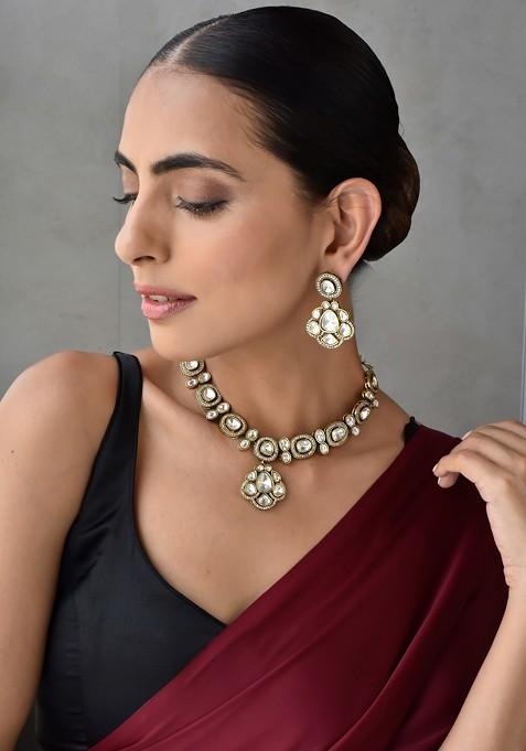 Gold Tone Polki Necklace Set