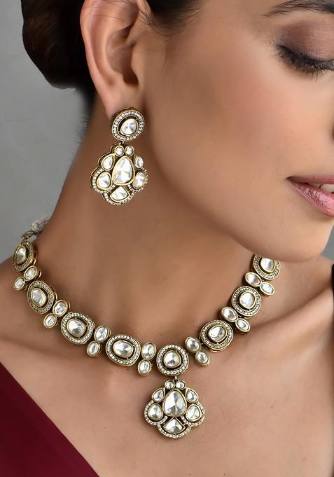 Gold Tone Polki Necklace Set