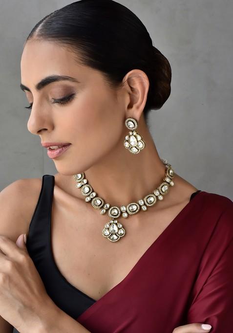 Gold Tone Polki Necklace Set