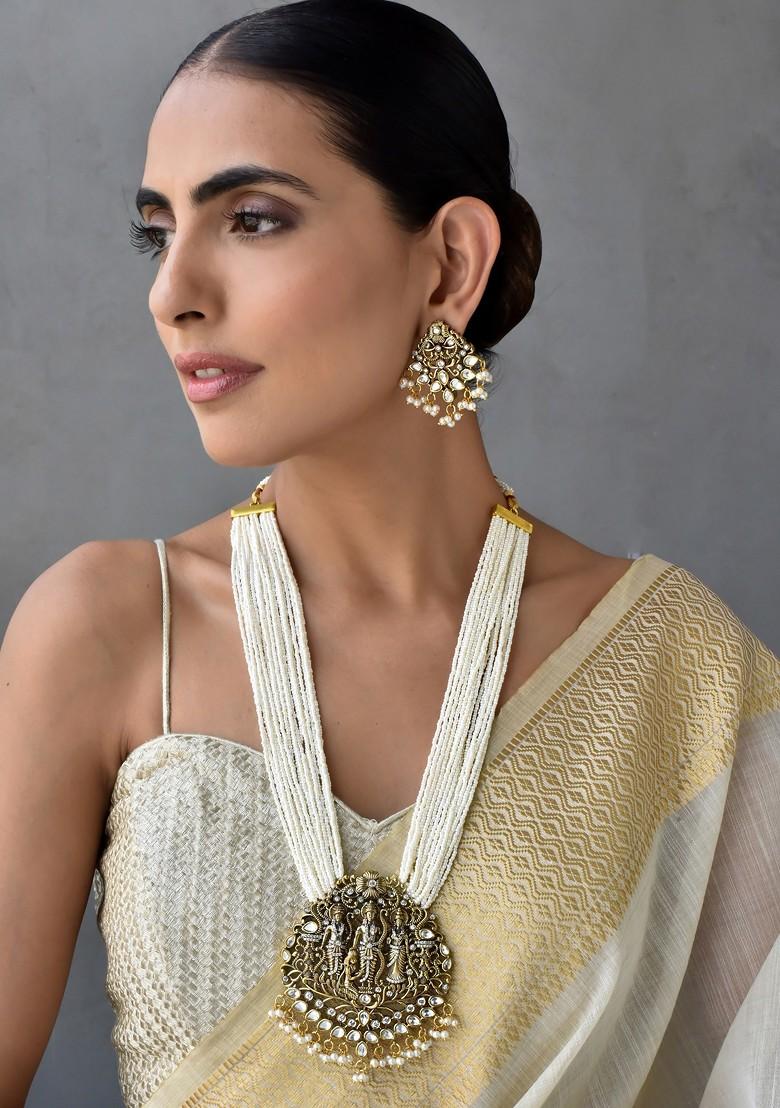 White Gold Tone Pearl Pendant Necklace Set