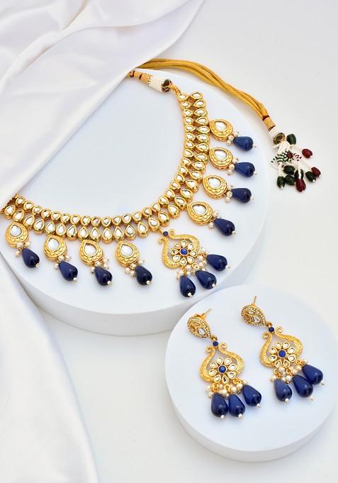 Blue Gold Tone Kundan Necklace Set