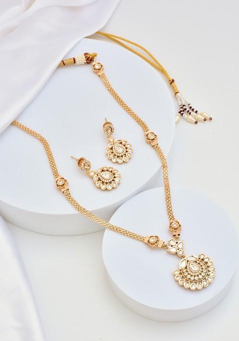 Rose Gold Tone Polki Pendant Necklace Set