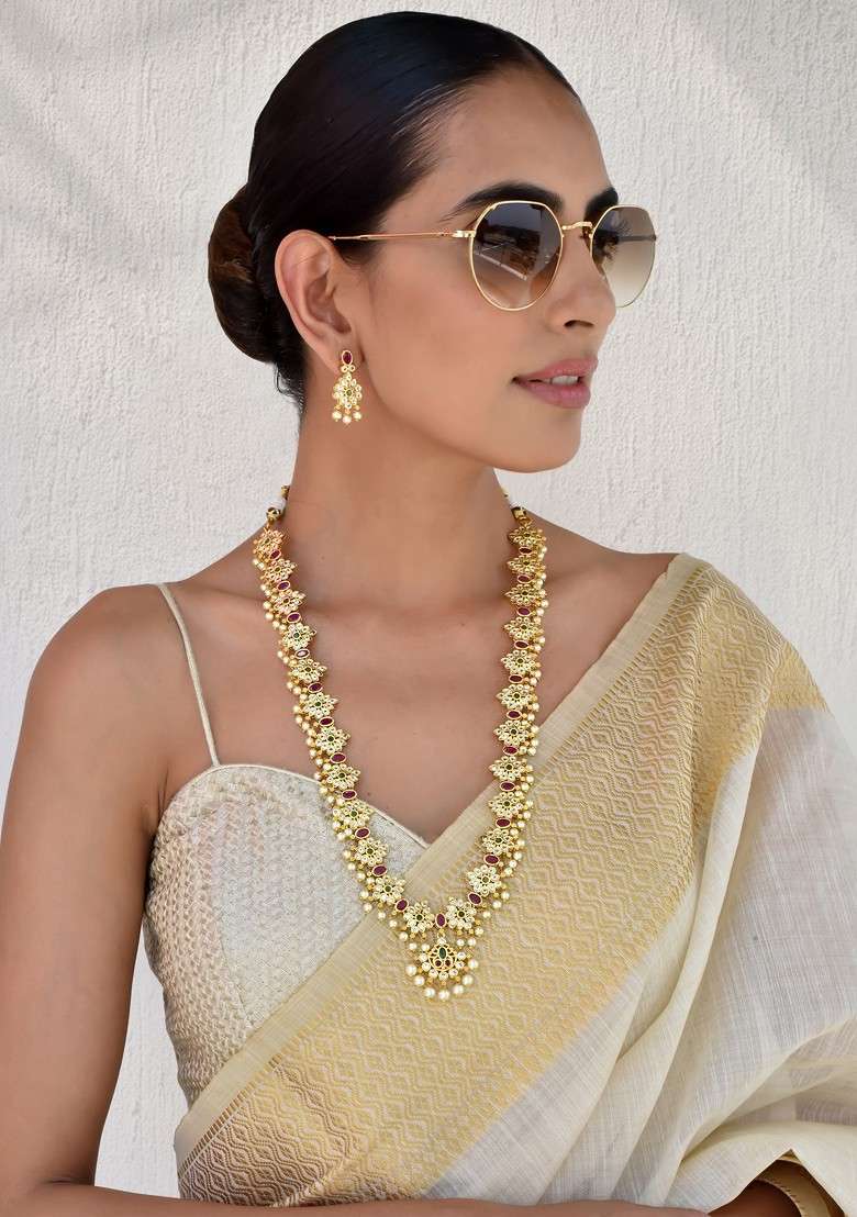 Gold Tone Kundan Necklace Set - Indya