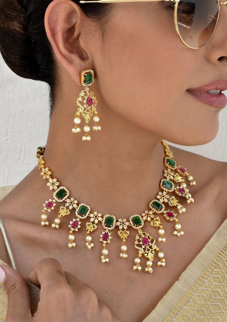 Green Gold Tone Kundan Necklace Set