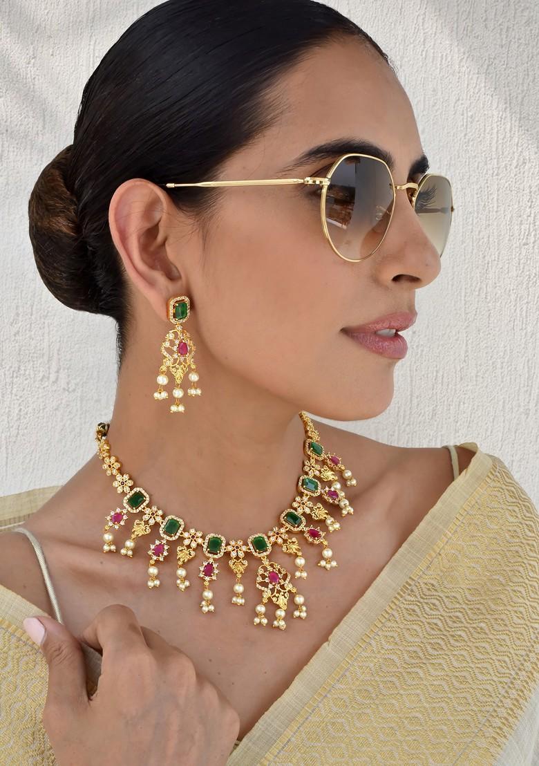 Green Gold Tone Kundan Necklace Set