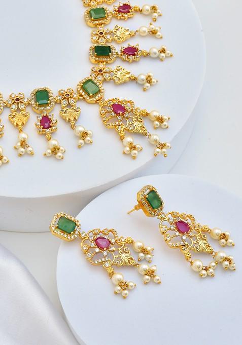 Green Gold Tone Kundan Necklace Set