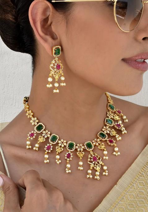 Green Gold Tone Kundan Necklace Set