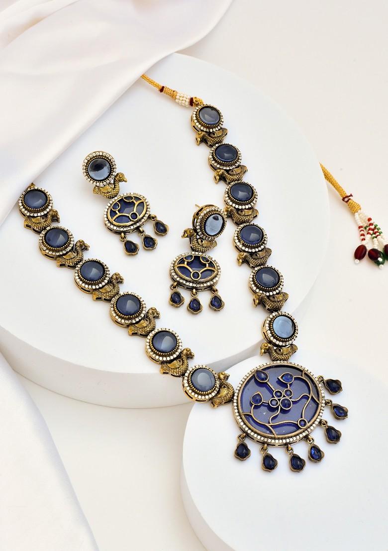 Blue Gold Tone Necklace Set - Indya