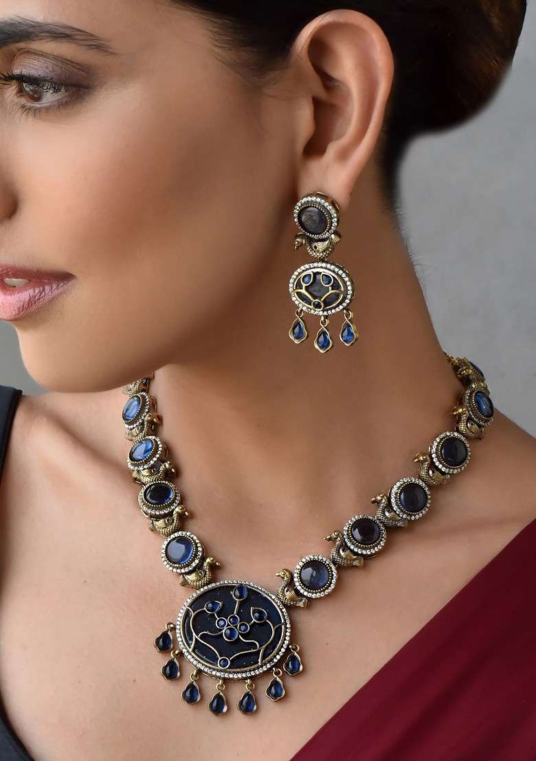 Blue Gold Tone Necklace Set - Indya