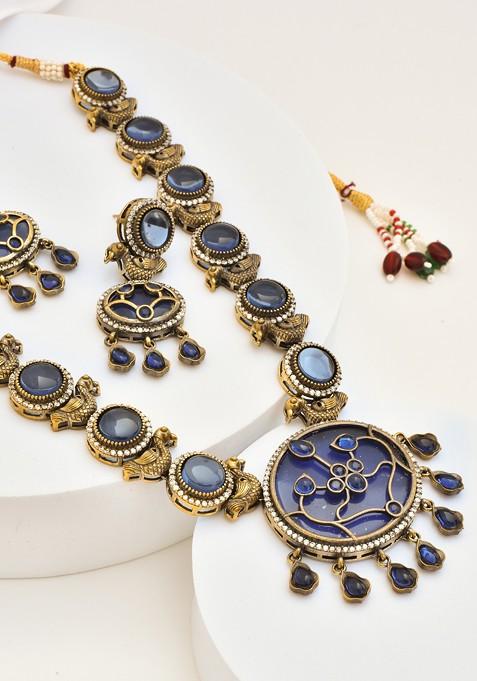 Blue Gold Tone Necklace Set