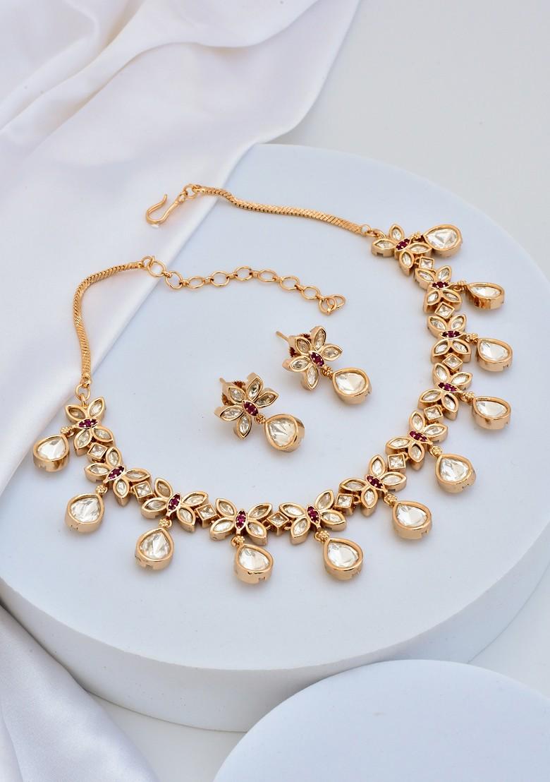 Rose Gold Tone Polki Necklace Set
