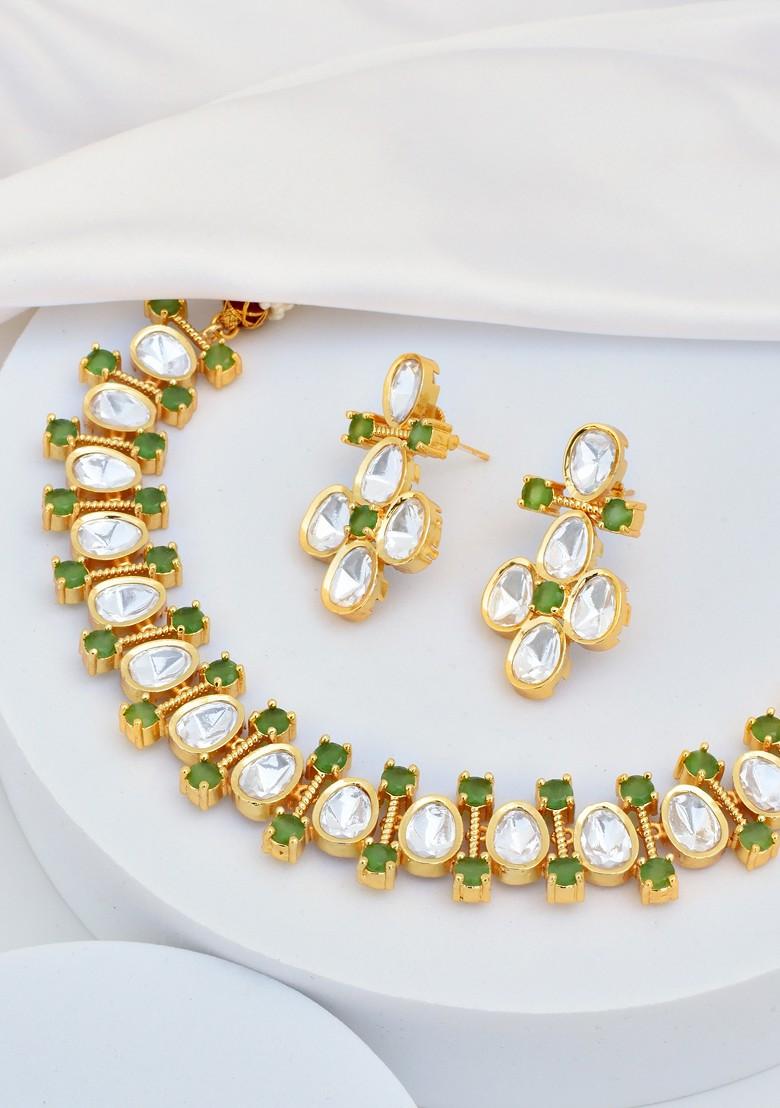 Green Gold Tone Polki Necklace Set