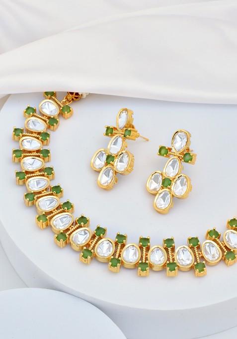 Green Gold Tone Polki Necklace Set