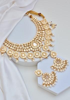 Rose Gold Tone Polki Necklace Set