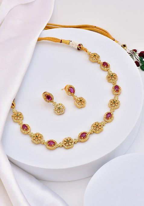 Red Gold Tone Kundan Necklace Set