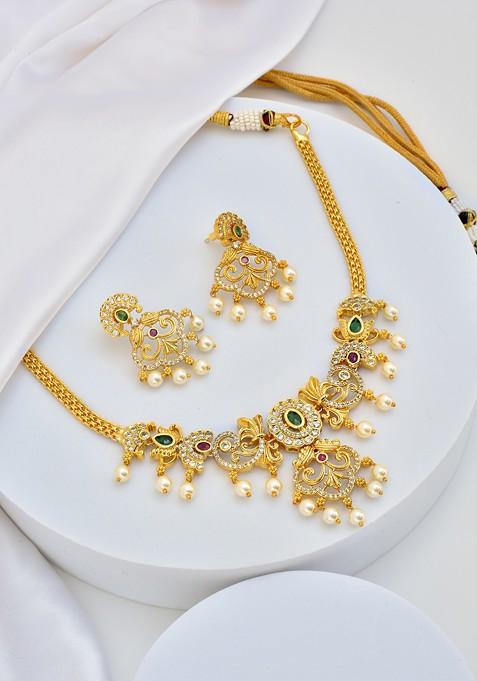 Green Gold Tone Kundan Necklace Set