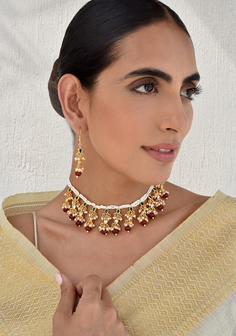 Red Gold Tone Kundan Necklace Set