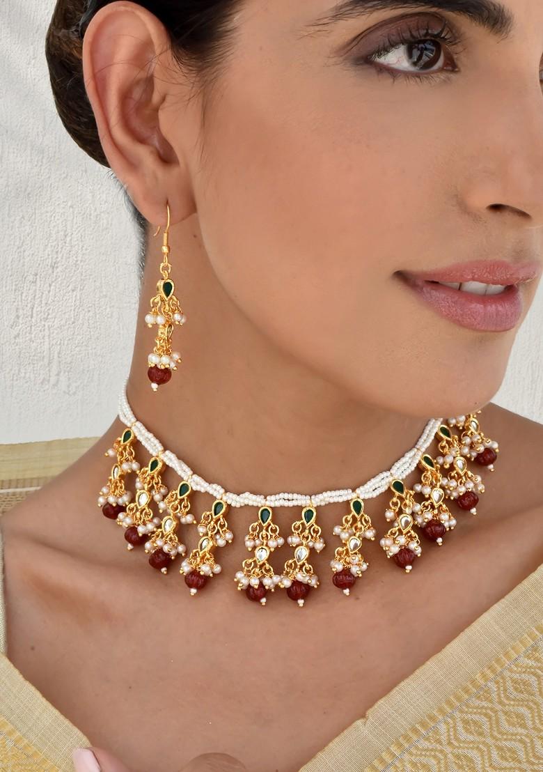 Red Gold Tone Kundan Necklace Set
