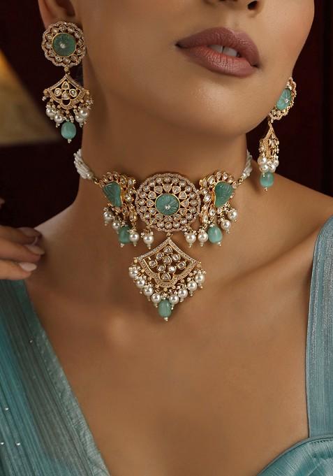 Mint Polki Choker Necklace Set