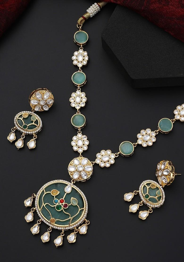 Mint Polki Pendant Necklace Set