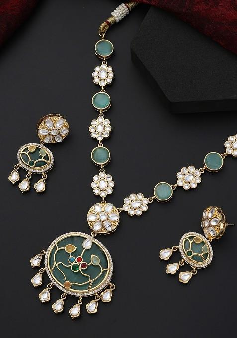 Mint Polki Pendant Necklace Set