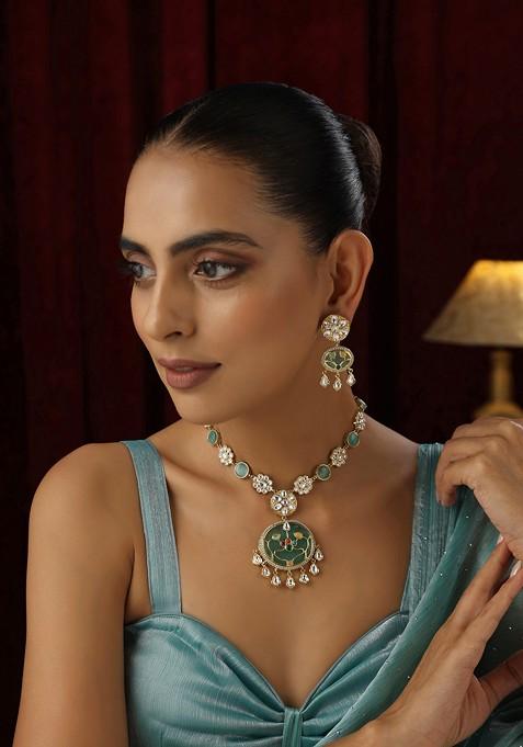 Mint Polki Pendant Necklace Set