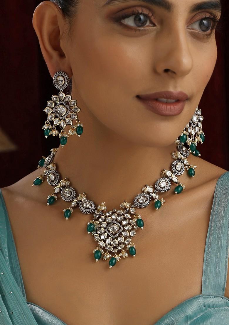 Green Polki Necklace Set