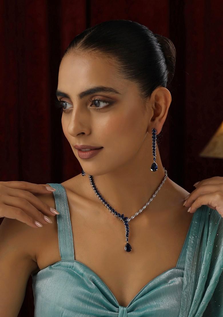 Blue Zirconia Necklace Set - Indya