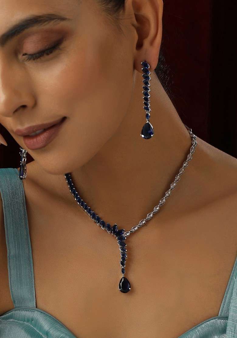 Blue Zirconia Necklace Set - Indya