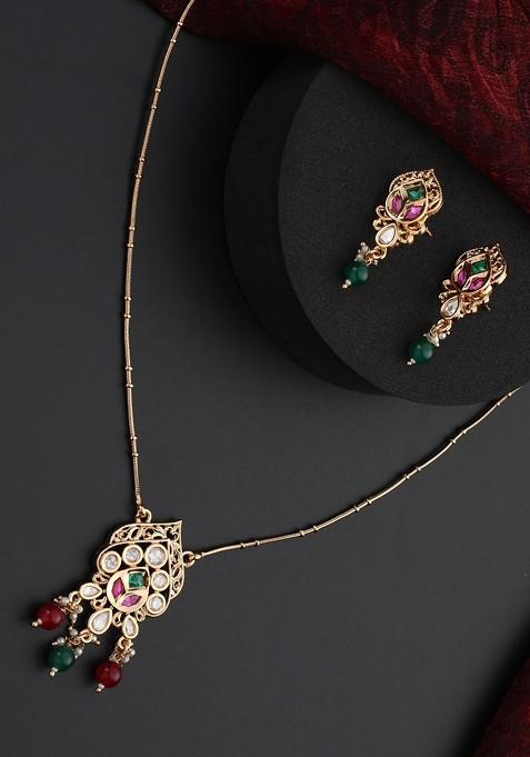 Multicolour Polki Pendant Necklace Set