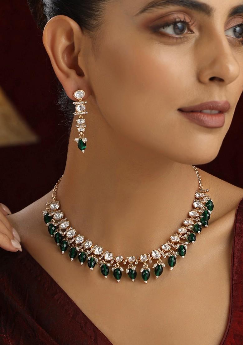 Green Polki Necklace Set - Indya
