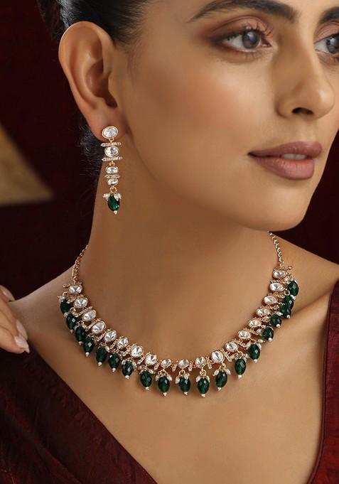 Green Polki Necklace Set