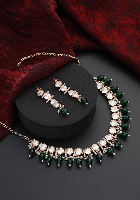 Green Polki Necklace Set