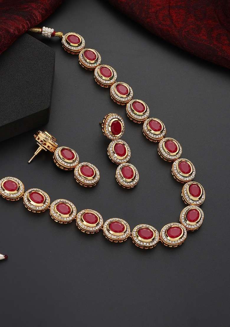 Red Kundan Necklace Set - Indya