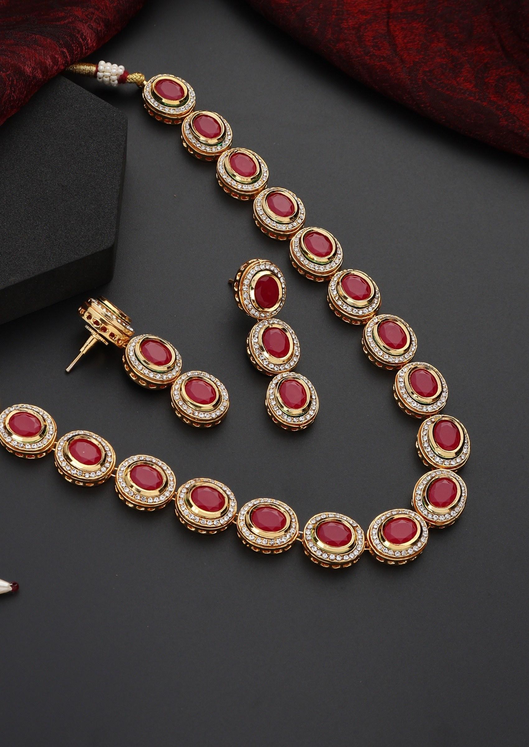 Buy Women Red Kundan Necklace Set XJS00178 Fashion Jewelry Indya