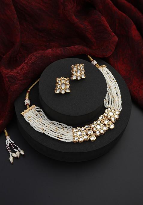 White Kundan Choker Necklace Set