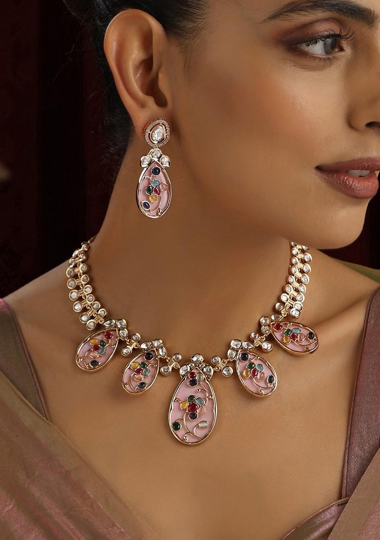 Pink Polki Necklace Set