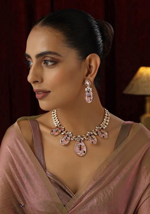 Pink Polki Necklace Set