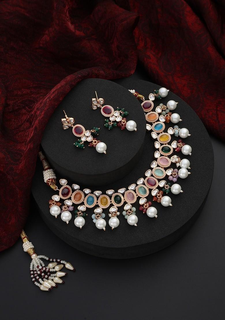 Multicolour Polki Pearl Necklace Set