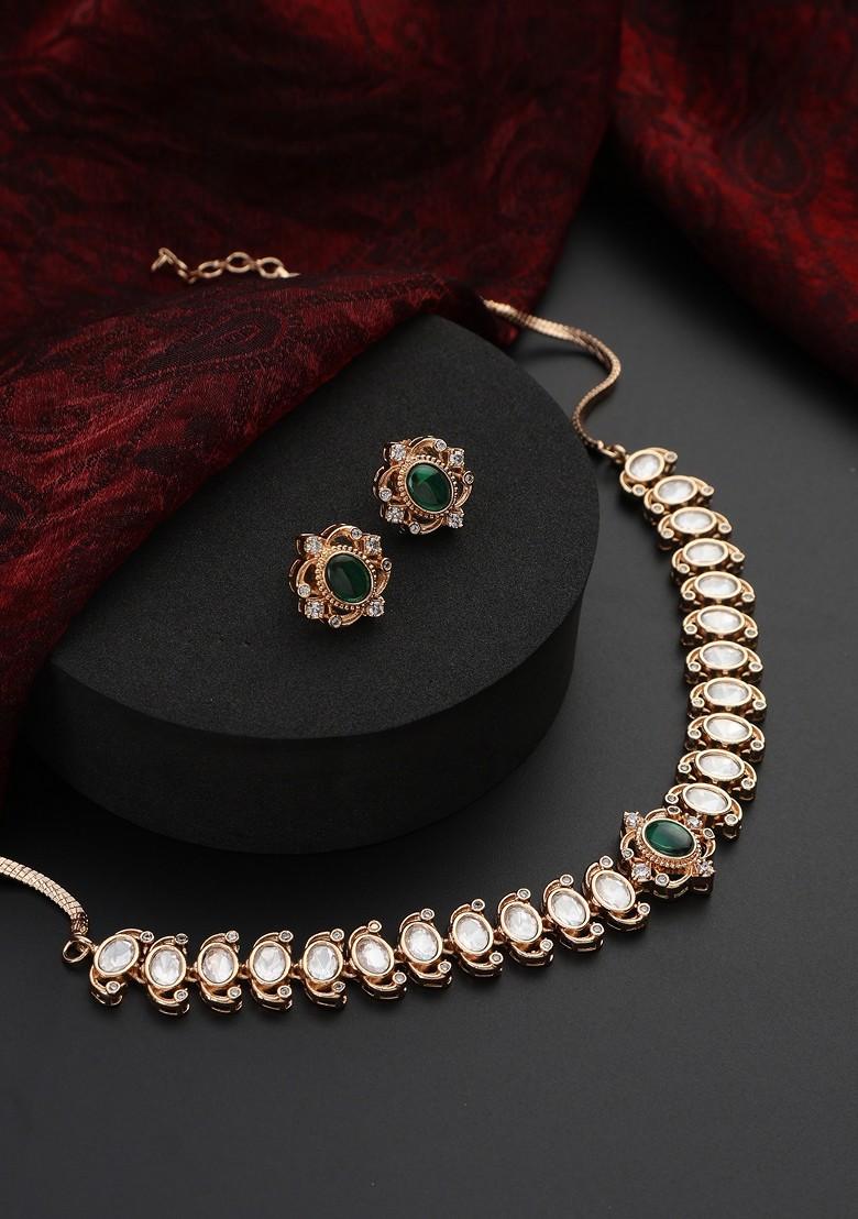 Green Polki Choker Necklace Set - Indya