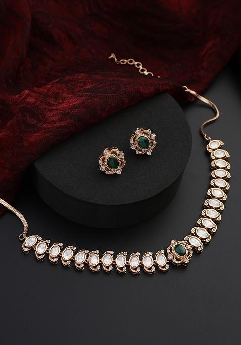 Green Polki Choker Necklace Set