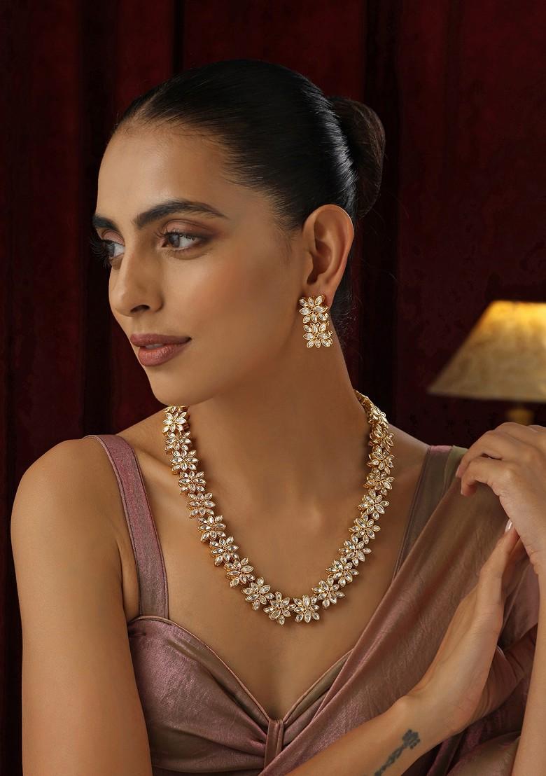 Gold Polki Long Necklace Set