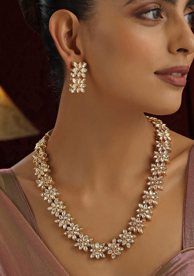 Gold Polki Long Necklace Set