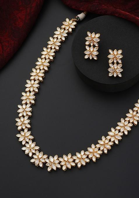 Gold Polki Long Necklace Set