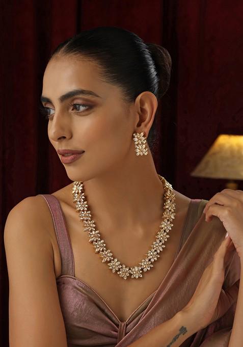 Gold Polki Long Necklace Set