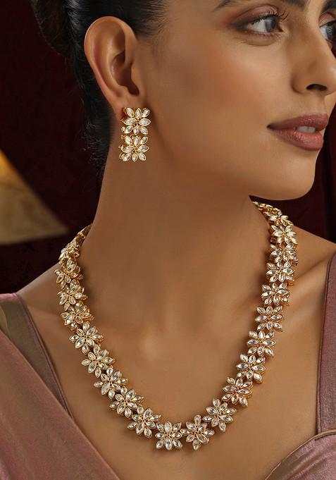 Gold Polki Long Necklace Set