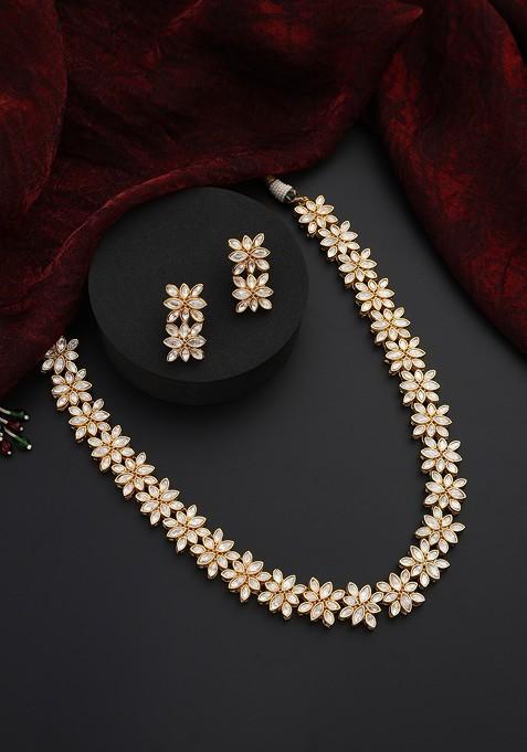 Gold Polki Long Necklace Set