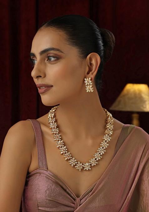 Gold Polki Long Necklace Set