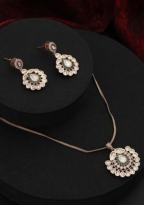 Green Polki Pendant Necklace Set