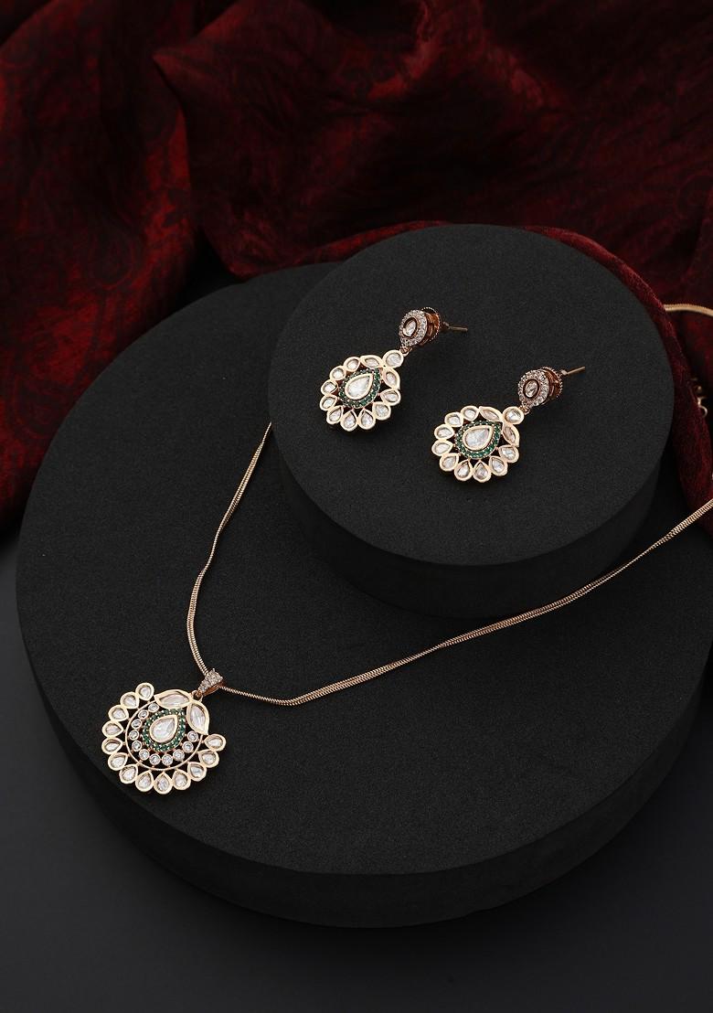 Green Polki Pendant Necklace Set